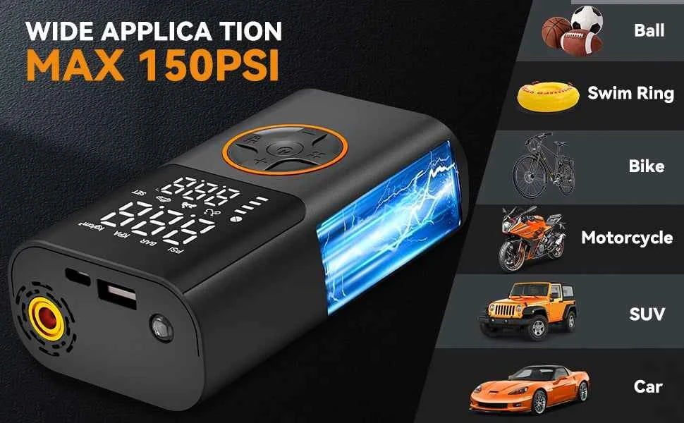 Wireless Air Compressor 150PSI Air Pump Portable Digital Tire Inflator with USB Output for Car Motorcycle Bicycle Ball