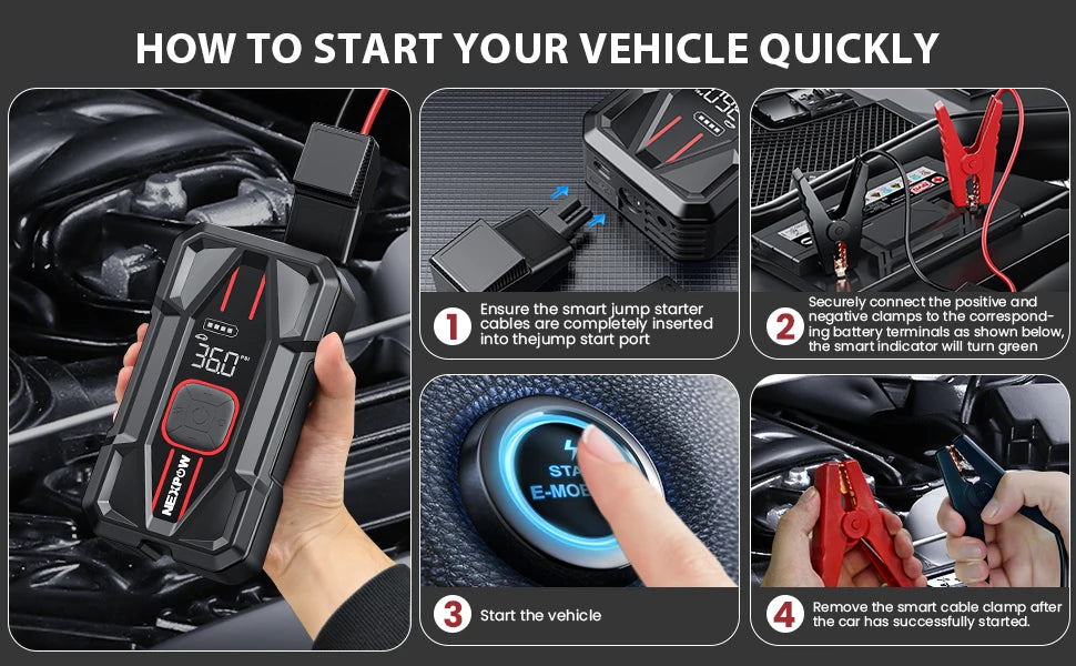 NEXPOW Car Jump Starter 3000A with Air Compressor - 12V 59.2Wh Portable Battery Booster & 150PSI Air Pump