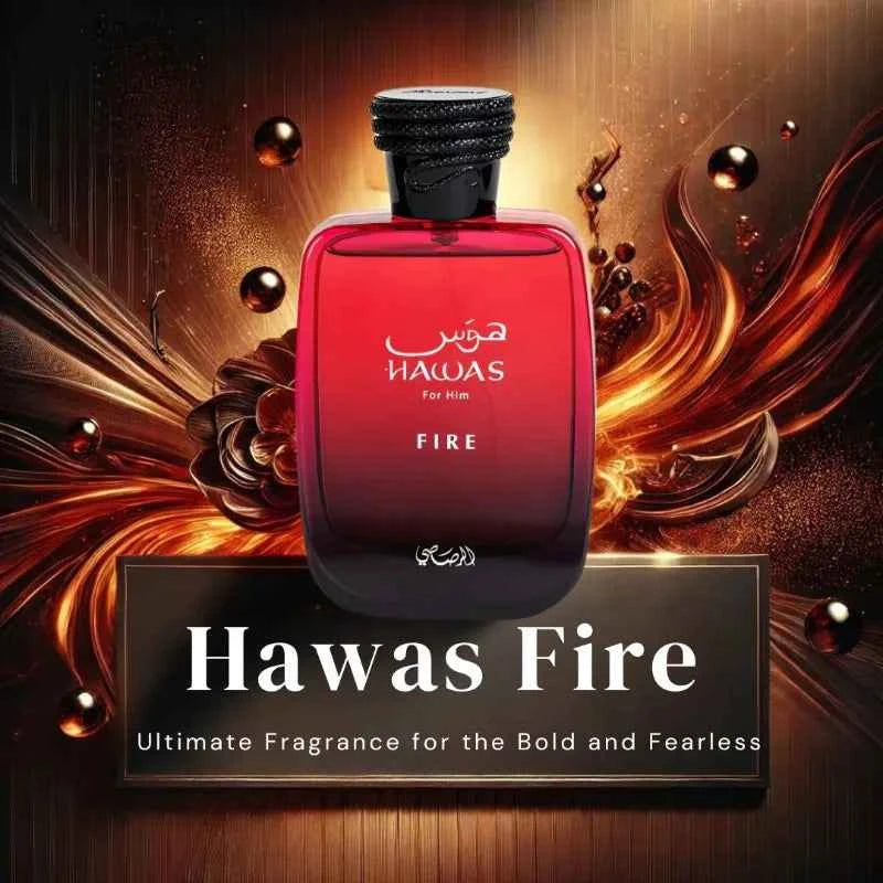 Rasasi Hawas Fire Perfume 3.4oz Luxury Woody Aromatic Unisex Fragrance with Pheromones