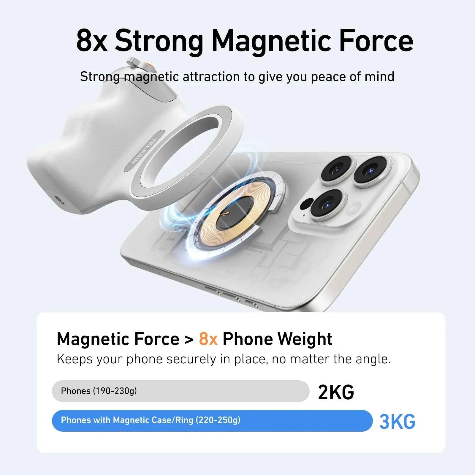 Telesin Magnetic Phone Grip - Universal Smart Phone Holder and Remote Control Handle for iPhone and Android