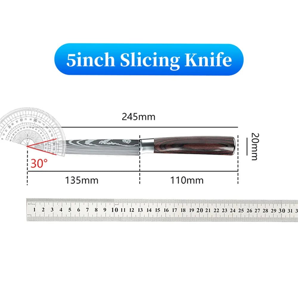 Stainless Steel Kitchen Knife Set - 9 Types Including Japanese Chef Knife, Meat Cleaver, Santoku, Bread, Boning, Slicing, and Fruit Knife with Gift Box