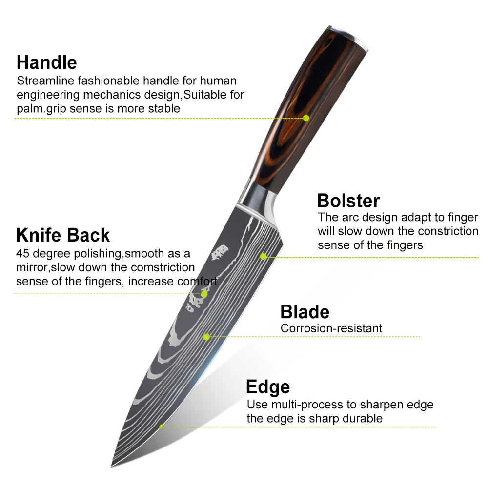 Stainless Steel Kitchen Knife Set - 9 Types Including Japanese Chef Knife, Meat Cleaver, Santoku, Bread, Boning, Slicing, and Fruit Knife with Gift Box