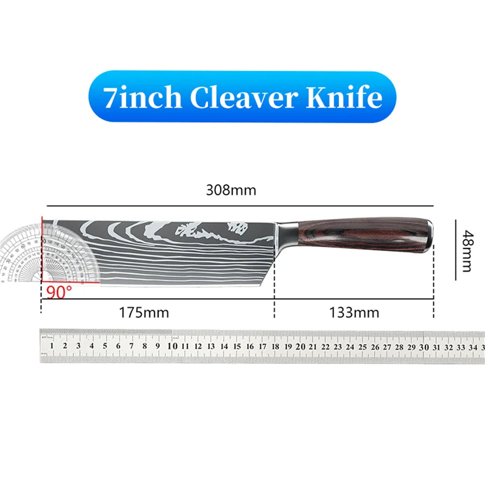 Stainless Steel Kitchen Knife Set - 9 Types Including Japanese Chef Knife, Meat Cleaver, Santoku, Bread, Boning, Slicing, and Fruit Knife with Gift Box