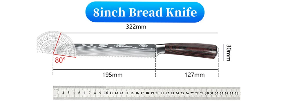 Stainless Steel Kitchen Knife Set - 9 Types Including Japanese Chef Knife, Meat Cleaver, Santoku, Bread, Boning, Slicing, and Fruit Knife with Gift Box