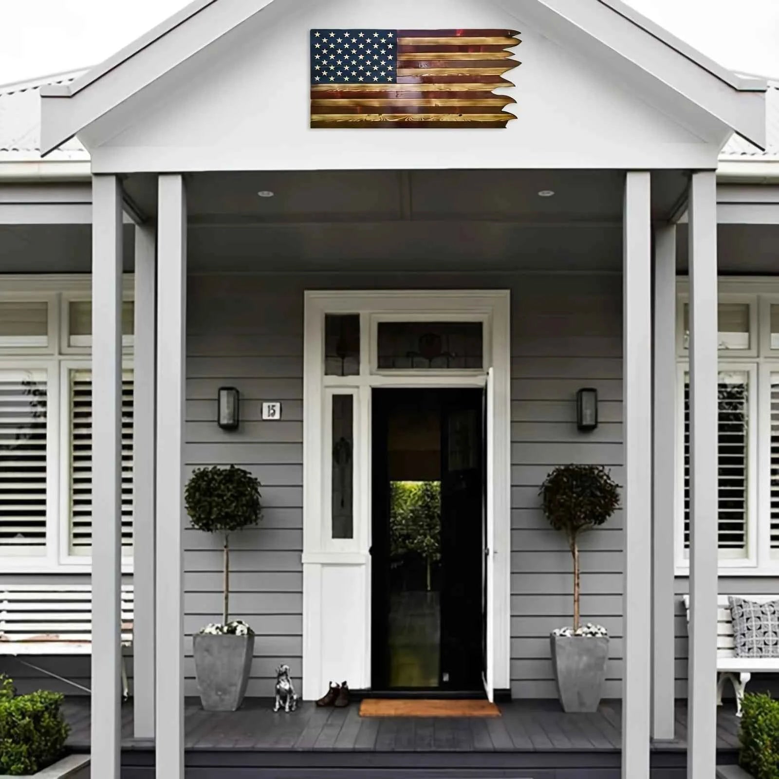 8*15inch American Wavy Flag - Wooden Independence Day Decoration for Home, Restaurant, Bar, and Garage