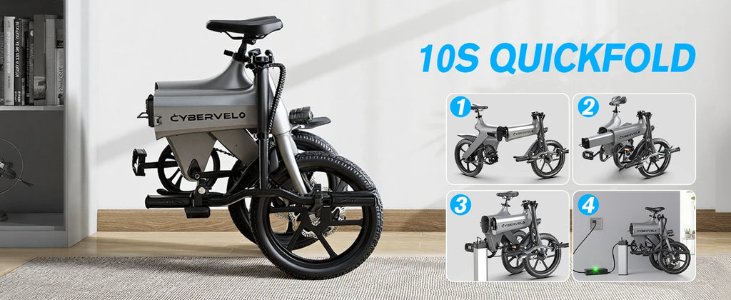 Cybervelo EK13 Adult Foldable Electric Bike 500W Peak Motor Ultra Light Long Range Commuter 20mph City Travel E-Bike