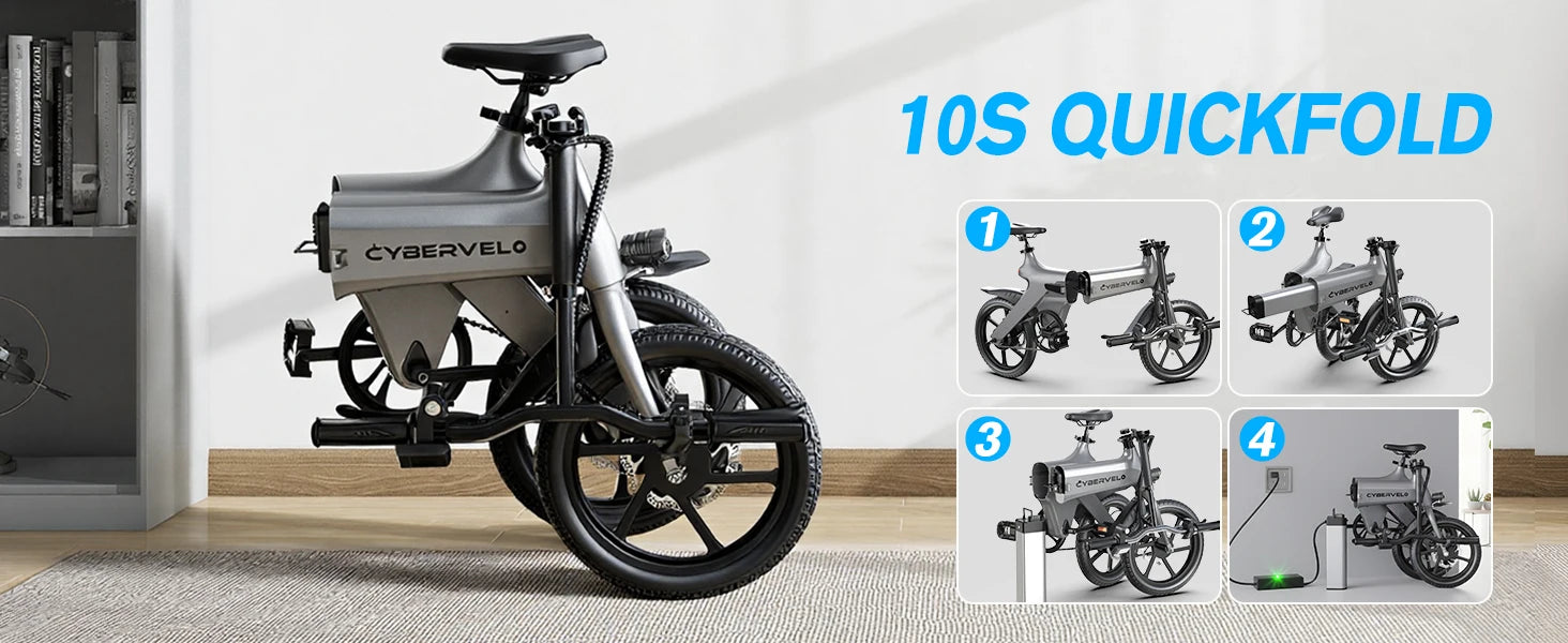 Cybervelo EK13 Adult Foldable Electric Bike 500W Peak Motor Ultra Light Long Range Commuter 20mph City Travel E-Bike