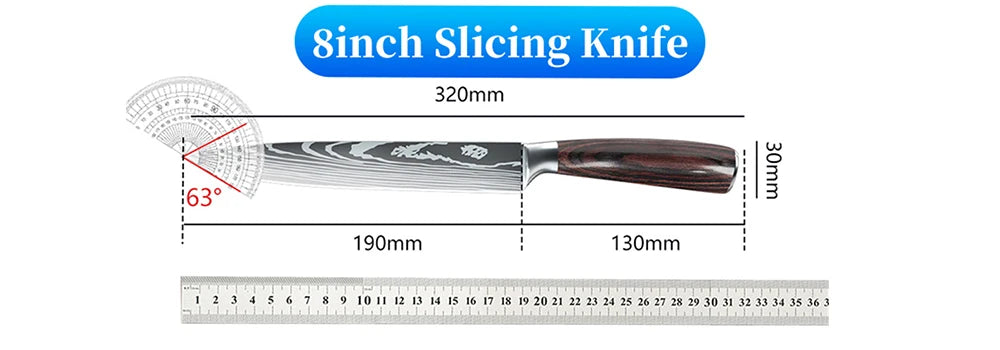 Stainless Steel Kitchen Knife Set - 9 Types Including Japanese Chef Knife, Meat Cleaver, Santoku, Bread, Boning, Slicing, and Fruit Knife with Gift Box