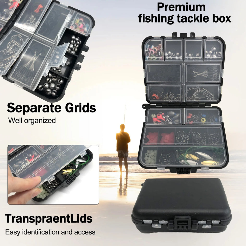 170-410pcs Professional Fishing Kit with Tackle Box, Hooks Sinkers Swivels for Bass Trout Saltwater Fishing Complete Lure Set