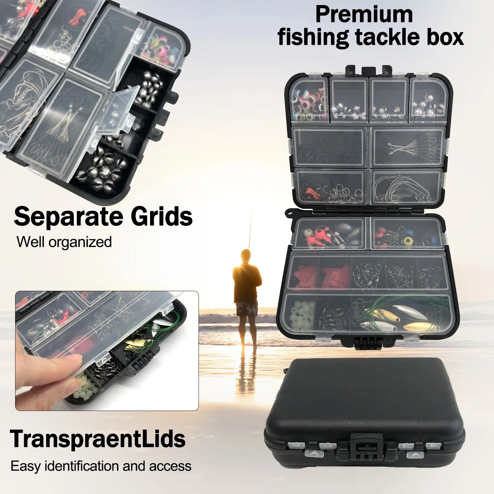 170-410pcs Professional Fishing Kit with Tackle Box, Hooks Sinkers Swivels for Bass Trout Saltwater Fishing Complete Lure Set