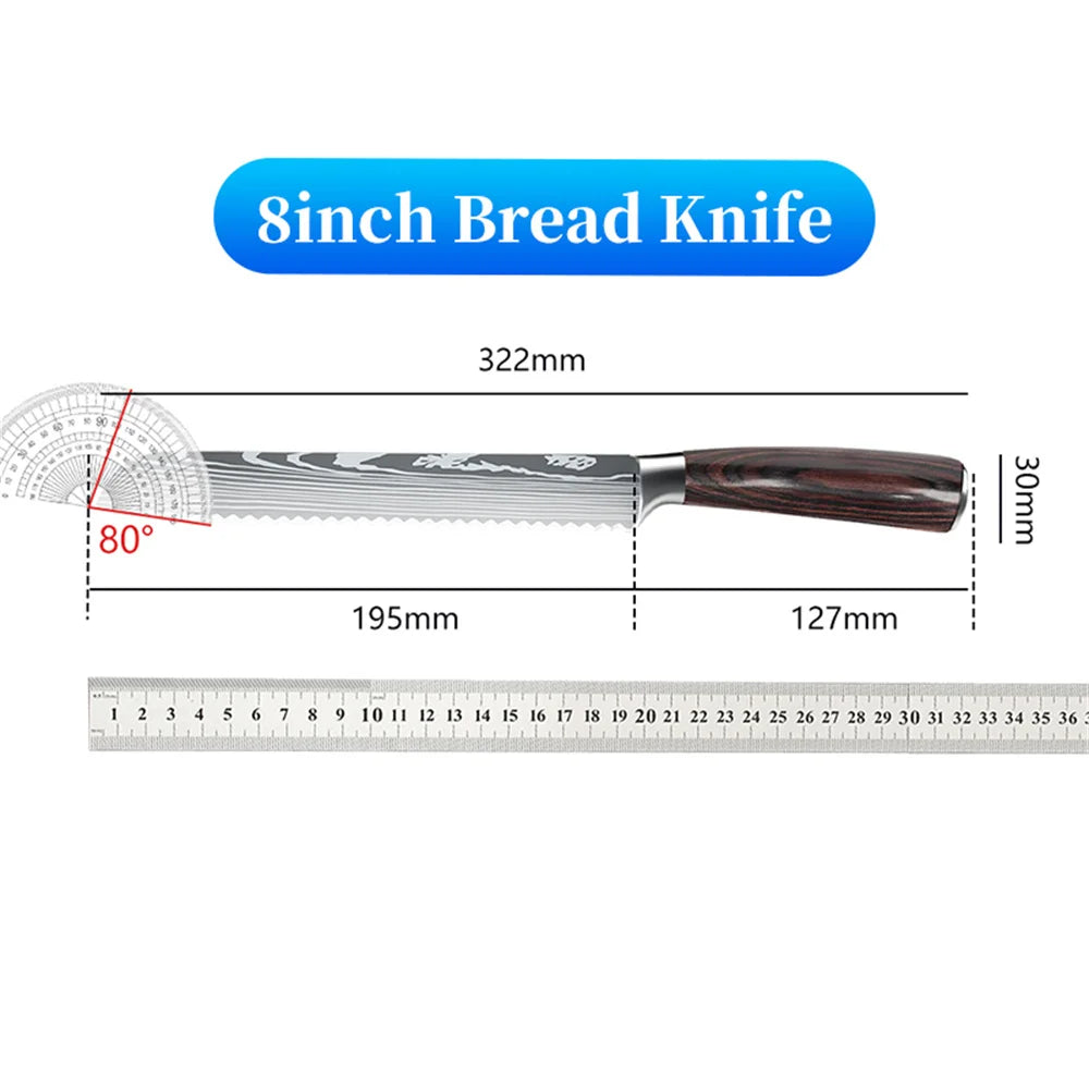 Stainless Steel Kitchen Knife Set - 9 Types Including Japanese Chef Knife, Meat Cleaver, Santoku, Bread, Boning, Slicing, and Fruit Knife with Gift Box