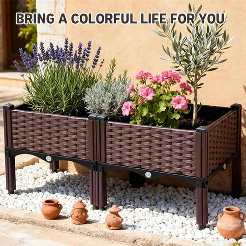 2 Outdoor Planting Boxes with Bracket for Balcony, Garden, and Patio - Raised Vegetable and Flower Planters for Home Courtyard