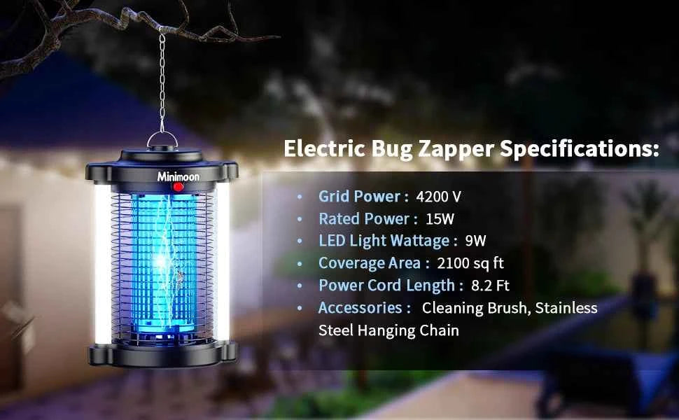 Bug Zapper Outdoor Mosquito Zapper with LED Light 4200V Fly Zapper 15W Electric Fly Traps Outdoor Insect Trap for Yard Backyard