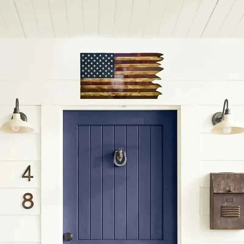 8*15inch American Wavy Flag - Wooden Independence Day Decoration for Home, Restaurant, Bar, and Garage