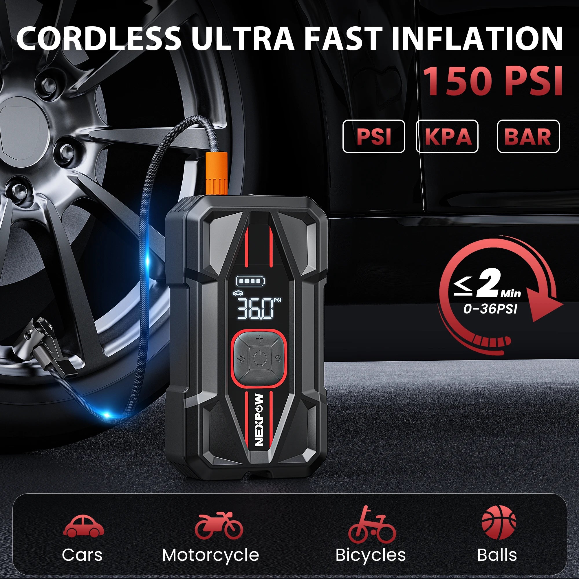 NEXPOW Car Jump Starter 3000A with Air Compressor - 12V 59.2Wh Portable Battery Booster & 150PSI Air Pump