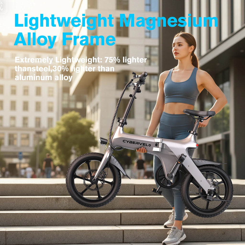 Cybervelo EK13 Adult Foldable Electric Bike 500W Peak Motor Ultra Light Long Range Commuter 20mph City Travel E-Bike