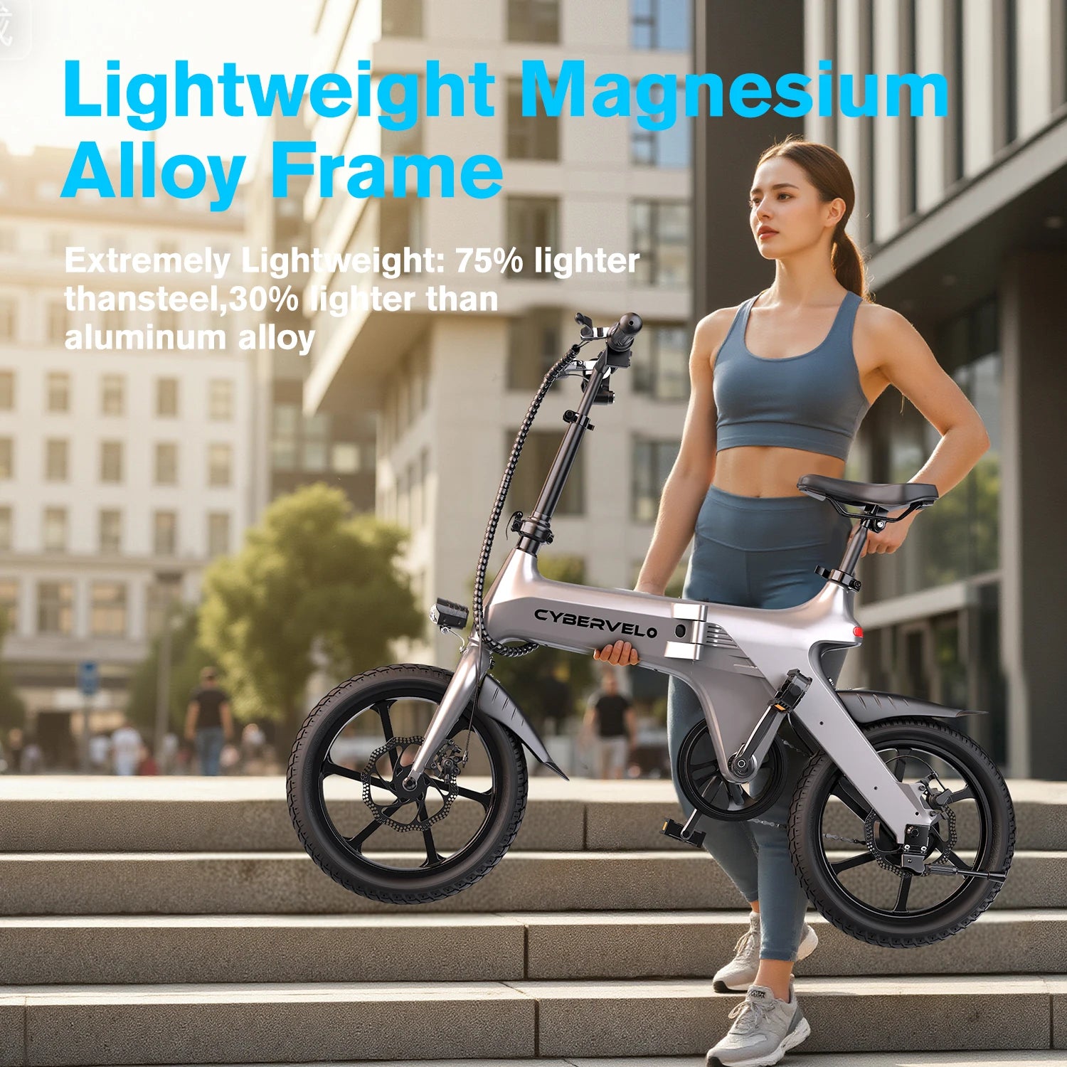 Cybervelo EK13 Adult Foldable Electric Bike 500W Peak Motor Ultra Light Long Range Commuter 20mph City Travel E-Bike