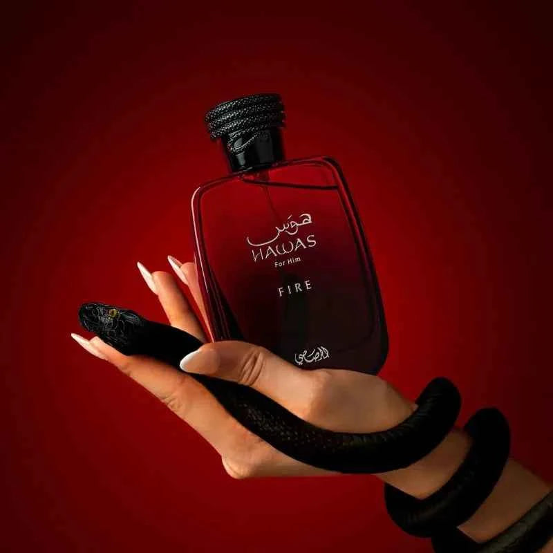 Rasasi Hawas Fire Perfume 3.4oz Luxury Woody Aromatic Unisex Fragrance with Pheromones