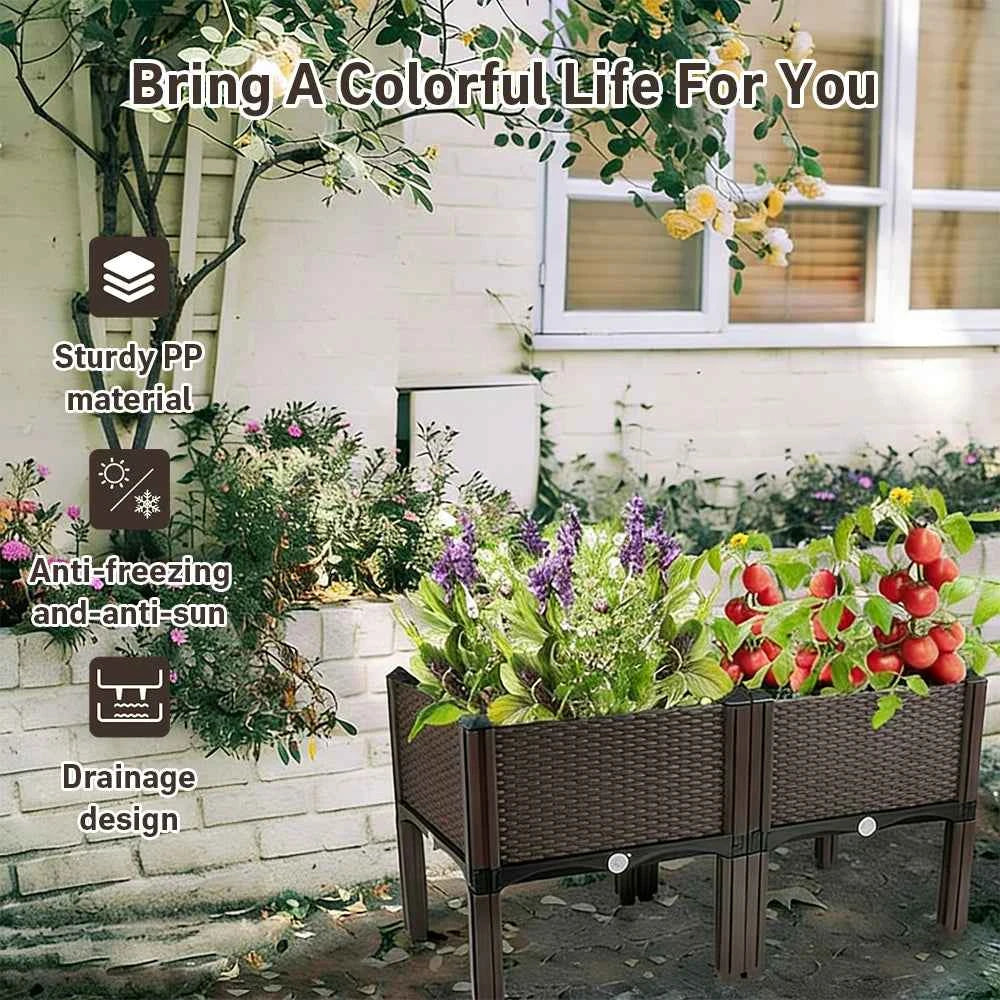 2 Outdoor Planting Boxes with Bracket for Balcony, Garden, and Patio - Raised Vegetable and Flower Planters for Home Courtyard