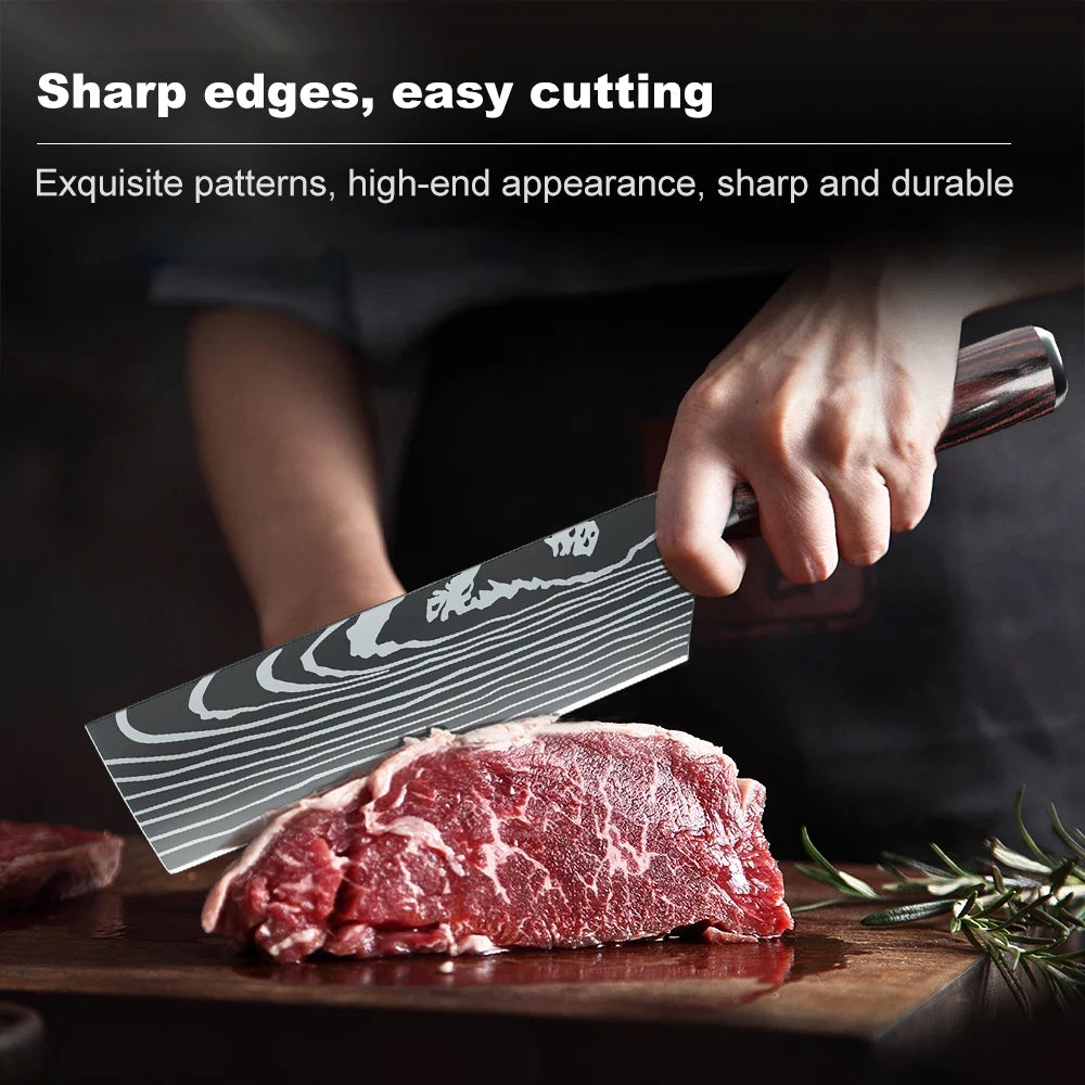 Stainless Steel Kitchen Knife Set - 9 Types Including Japanese Chef Knife, Meat Cleaver, Santoku, Bread, Boning, Slicing, and Fruit Knife with Gift Box