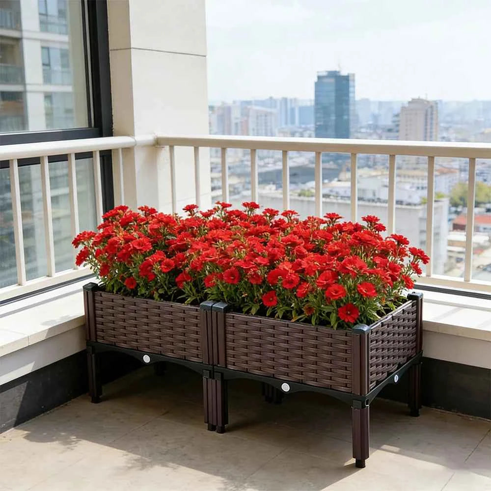 2 Outdoor Planting Boxes with Bracket for Balcony, Garden, and Patio - Raised Vegetable and Flower Planters for Home Courtyard