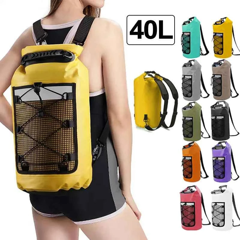 40L Waterproof Floating Dry Bag for Kayaking Boating Rafting Beach Sports - Roll Top Mesh Kayak Backpack Travel Storage Sack