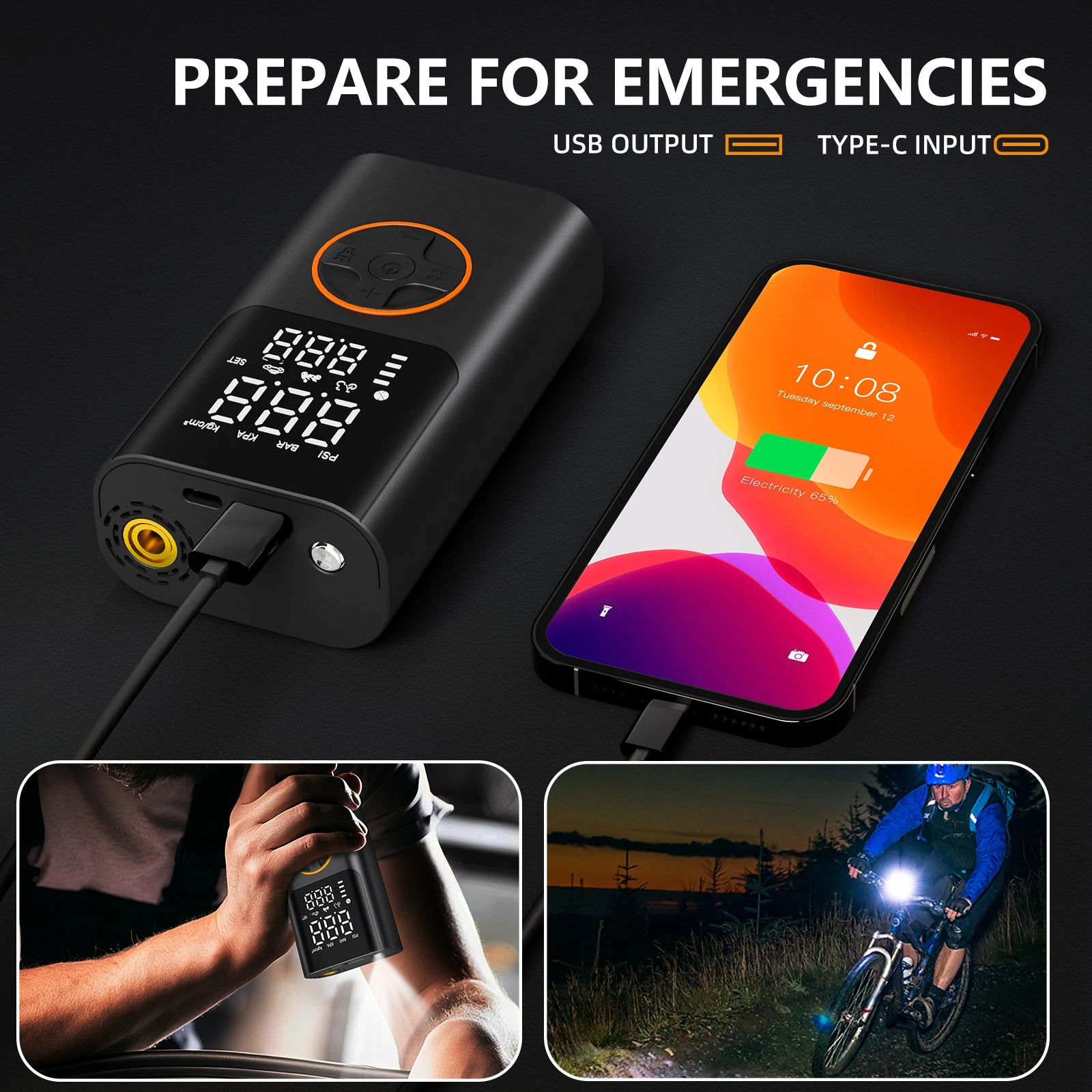 Wireless Air Compressor 150PSI Air Pump Portable Digital Tire Inflator with USB Output for Car Motorcycle Bicycle Ball