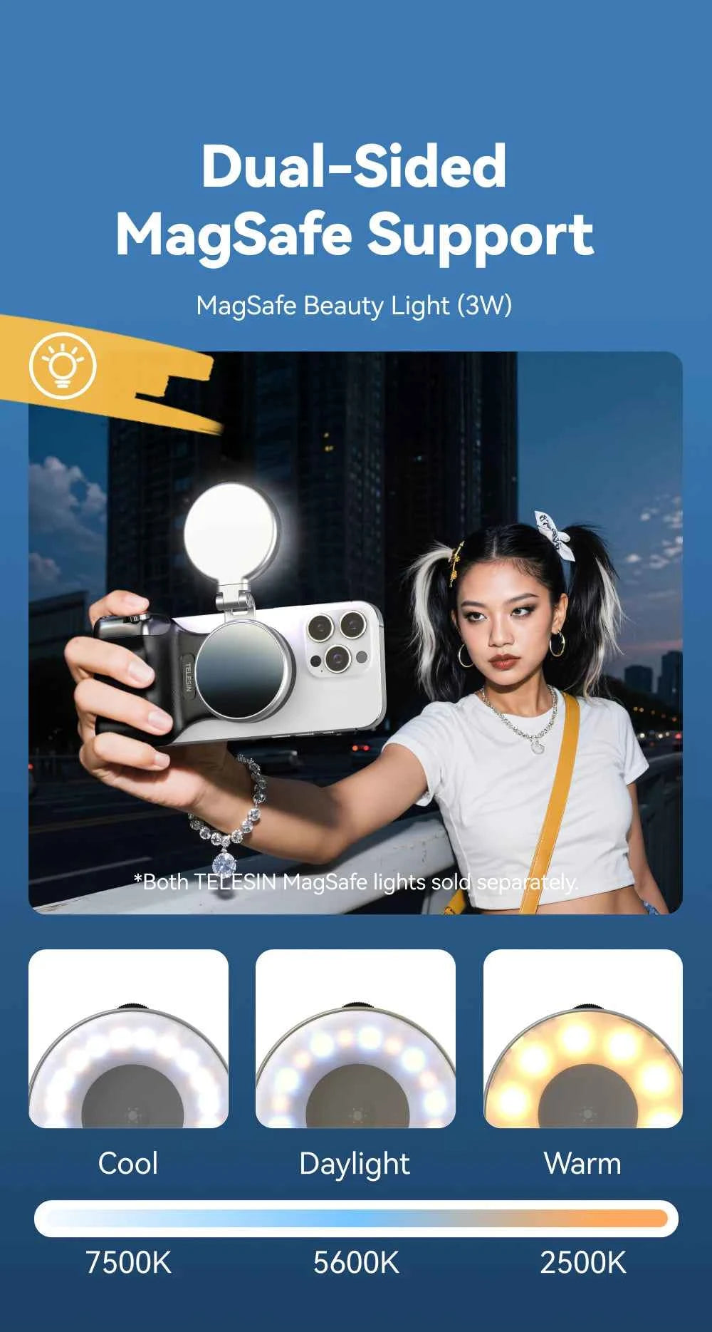Telesin Magnetic Phone Grip - Universal Smart Phone Holder and Remote Control Handle for iPhone and Android