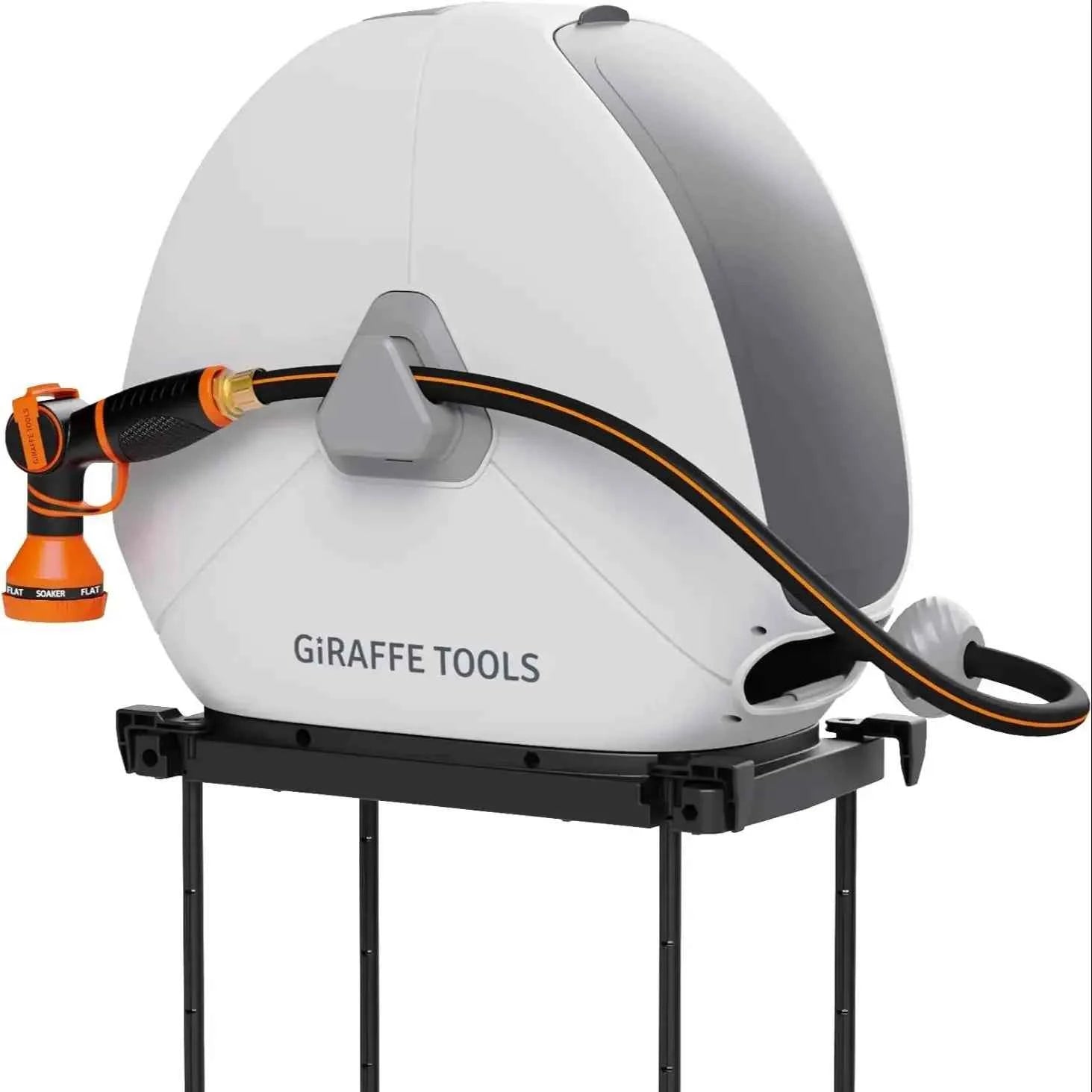 Giraffe Tools Retractable Hose Reel 1/2 Inch x 82FT,Heavy Duty Ground Mount Garden Hose Reel, Automatic Rewind, Any Length Lock