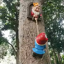 2pcs Whimsical Gnome Climbing Statues for Trees - Outdoor Garden & Patio Wall Decor, Resin, Whimsical Garden Decor